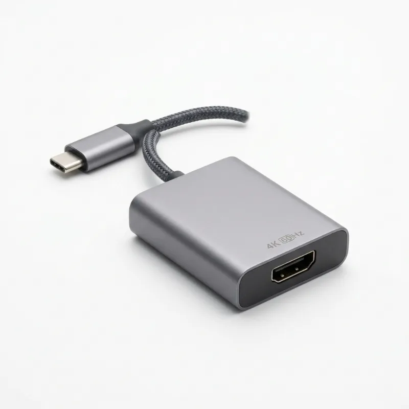 USB‑C to HDMI adapter, grey aluminium body